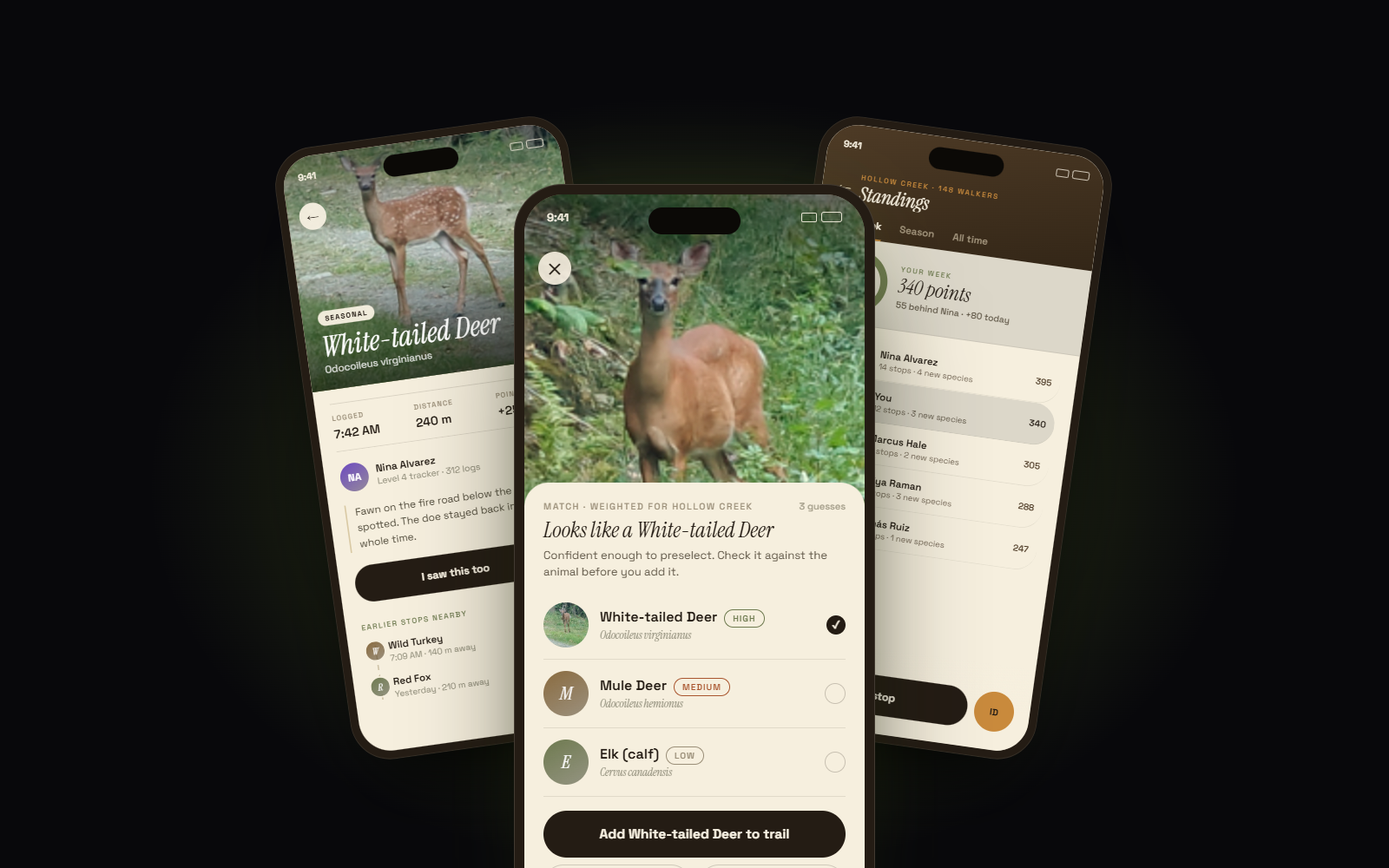 TrekFauna app screens